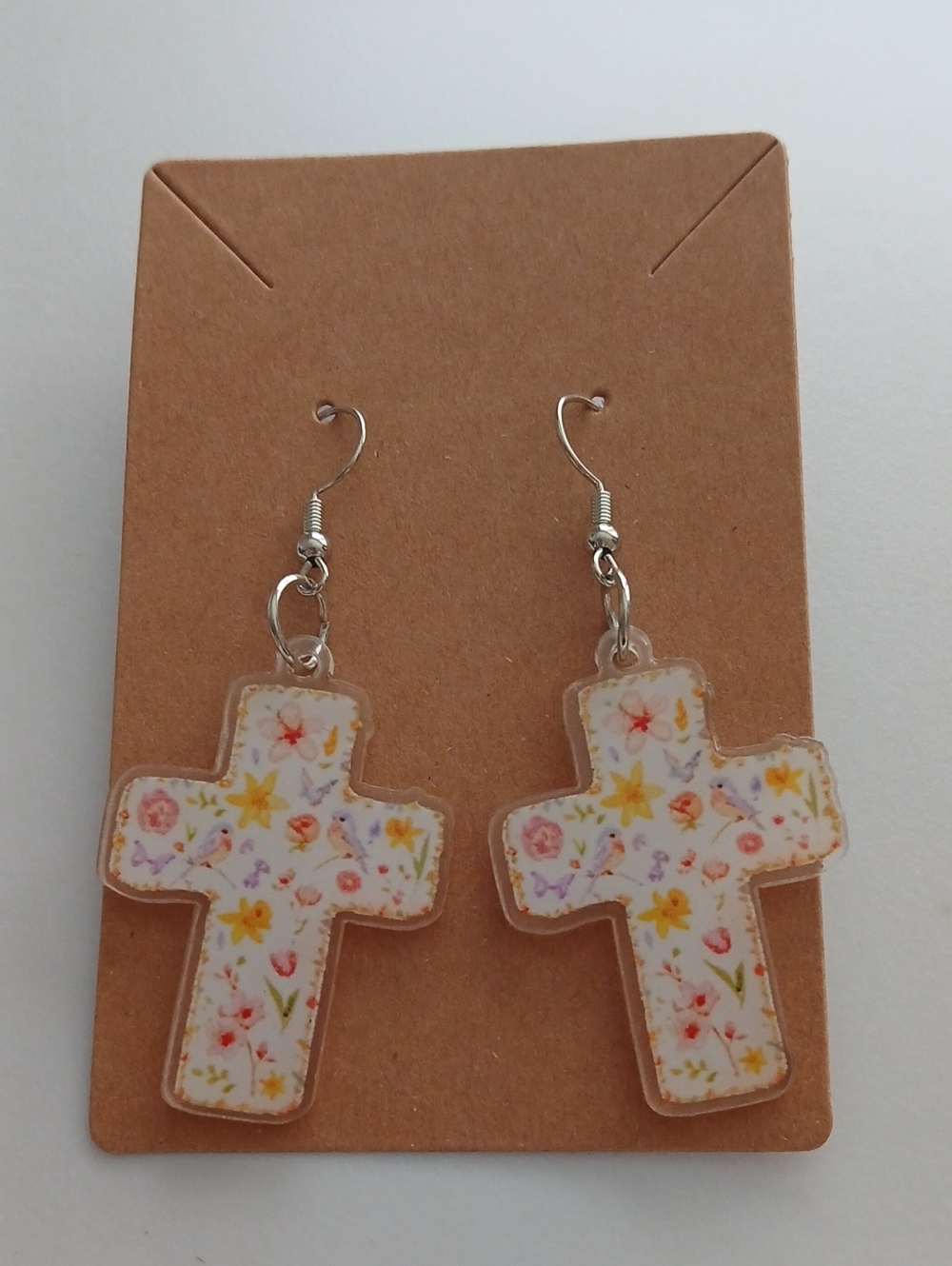 Fashion Jewelry White Floral Cross Drop Earrings